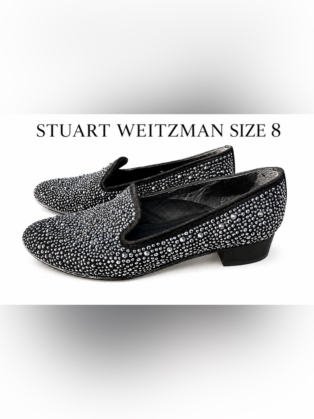 Stuart Weitzman Slipbead Studded Loafers Women’s Size 8, Black, Made in Spain